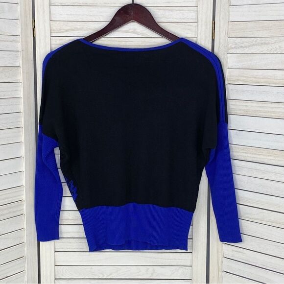 Laura Petites Mandala Print Rhinestone Colorblock Sweater Black Blue XS - Picture 8 of 12